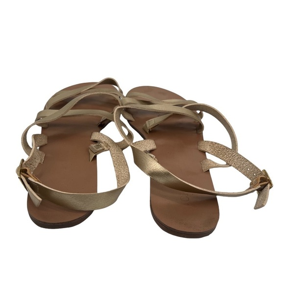 J. Crew Gold Flat Strappy Crisscross Sandals Size 10 Women's - Picture 7 of 8